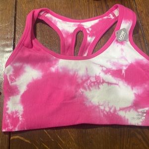 Hot pink and white tie dye sports bra